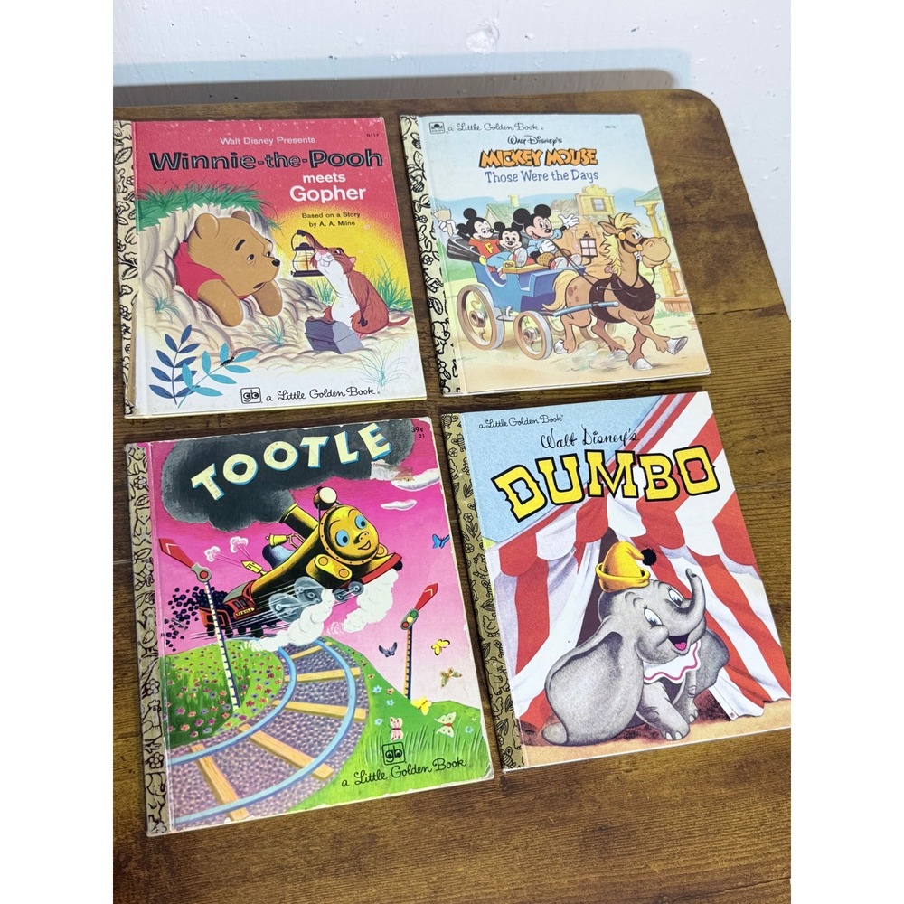 Little Golden Books Lot Disney Dumbo Winnie Pooh Mickey Tootle Vintage Kids Book